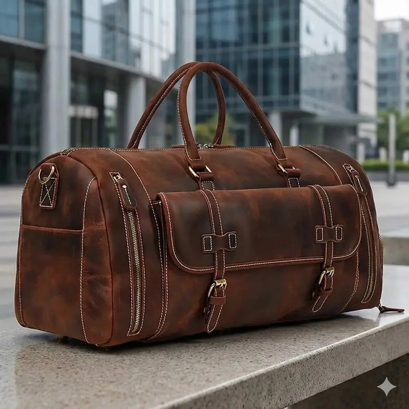 Sac Week End Cuir de Vache Style Rétro Homme