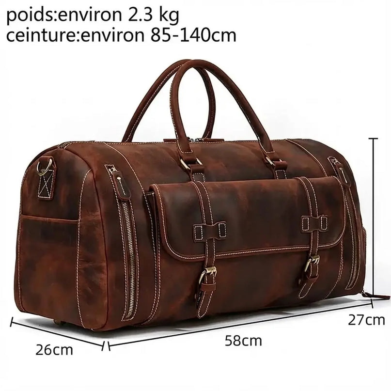 Sac Week End Cuir de Vache Style Rétro Homme